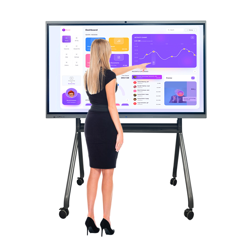 65 75 85 98 110 inch android + windows dual os interactive board with microphone and camera